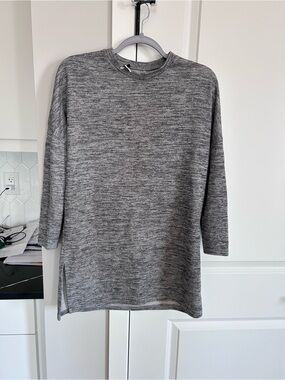 OAK + FORT Heather Grey Knit Tunic Dress Side Slit Oversized Long Sweater Top